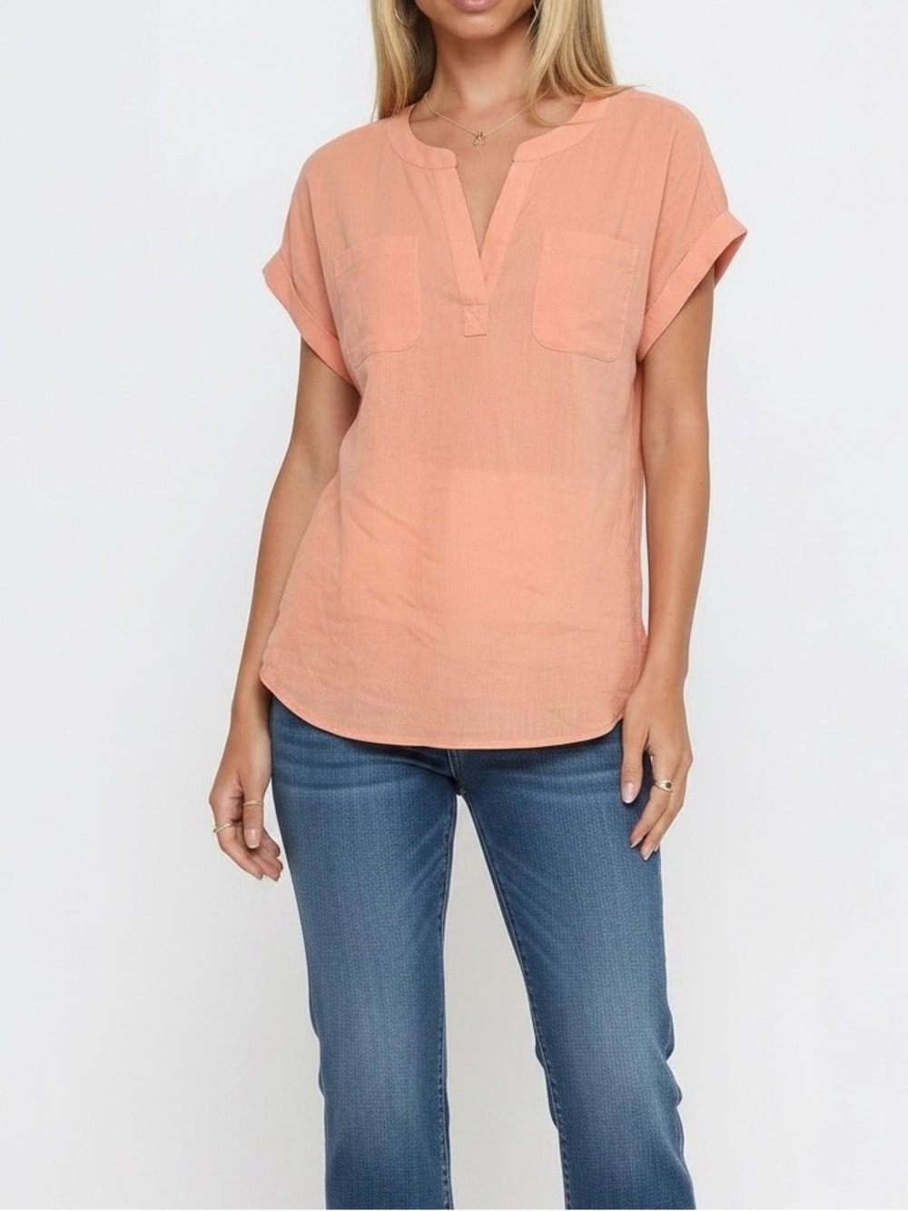 Talbots Peach Short-Sleeve V-Neck Blouse
